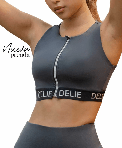 Top deportivo con cremallera y soporte ancho para el busto